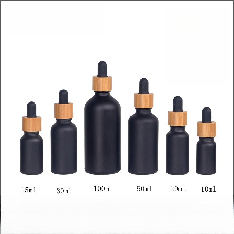 Juice Bottle Dropper - 2/5/10pcs 5/10/15/20/30/50/100ml Matte สีดําขวดน้ํามันหอมระเหยไม้ไผ่ยาง Dropper หมวก