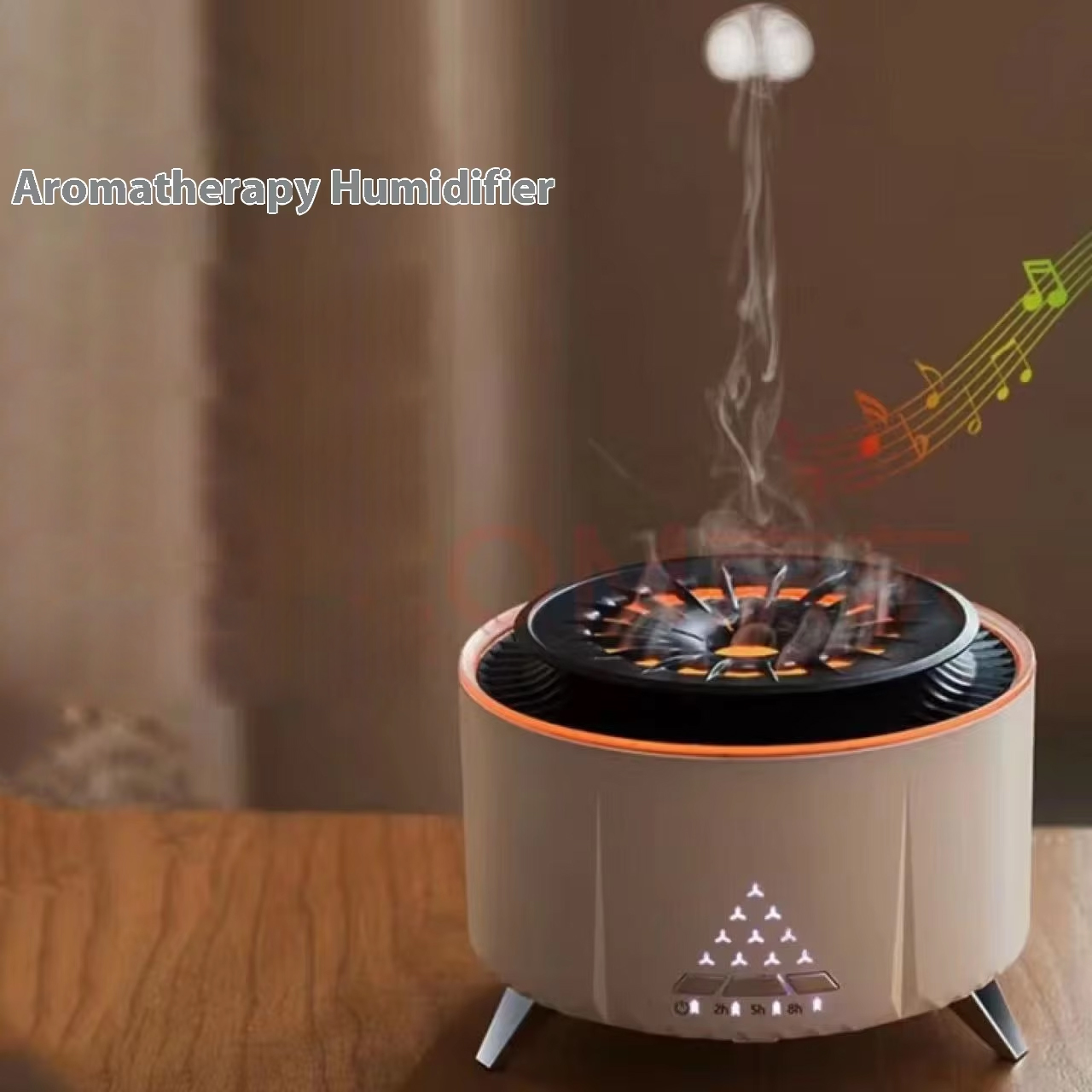 Vape Ring - เครื่องพ่นไอน้ำรูปภูเขาไฟพร้อมเสียงไวท์นอยซ์ สร้างบรรยากาศเปลวไฟ กลิ่นหอมบำบัด วางบนโต๊ะ จำลองวงแหวนควันแมงกะพรุน ช่วยผ่อนคลาย